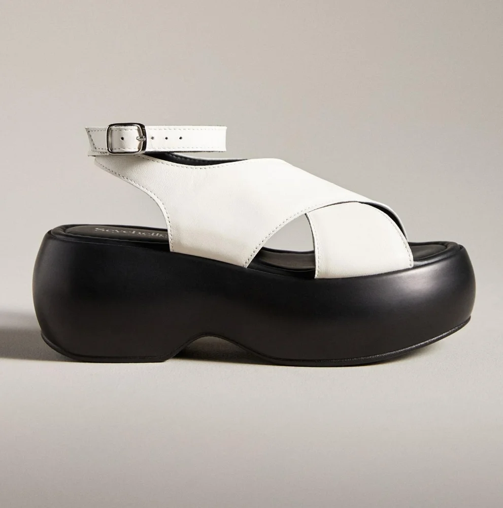 SEYCHELLES CHEERS platform sandals 10 white black Anthropologie 3 inch heel NIB